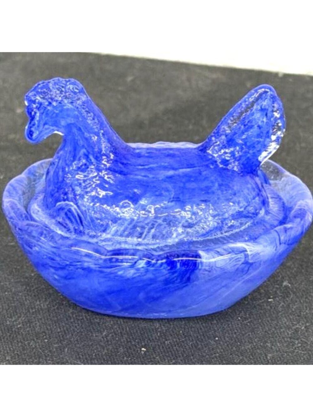 Vintage blue swirl glass hen on nest salt dip cellar - Picture 2 of 5